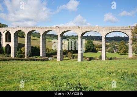 L'imponente viadotto a dieci archi di Cannington sulla disutilizzata linea di diramazione della Axminster & Lyme Regis Light Railway vicino Uplyme nel Devon orientale. Foto Stock