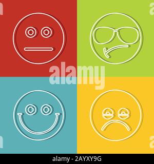 Emoticon, icone emoticon in stile linea su sfondo a colori con ombra scura. Illustrazione del vettore Illustrazione Vettoriale