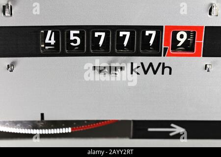 Contatore elettrico analogico che indica la quantità di energia  elettrica/consumata Foto stock - Alamy