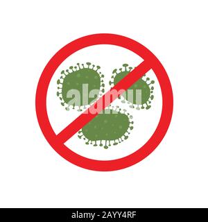 Il Nuovo Modello di ceppo del virus astratto coronavirus 2019-nCoV è barrato con segno DI STOP rosso Illustrazione Vettoriale