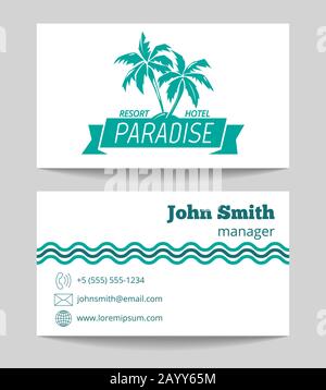 Modello di biglietto da visita dell'hotel tropicale. Scheda agenzia turistica. Illustrazione del vettore Illustrazione Vettoriale