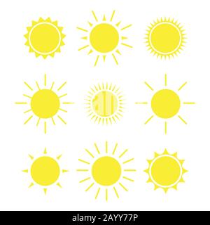 Suns - elementi per set di progettazione di suna vettoriali, collezione suns eps 10 Illustrazione Vettoriale