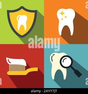 Odontoiatria medica icone piatte su sfondo a colori con ombra lunga. Igiene orale e medicina. Illustrazione del vettore Illustrazione Vettoriale