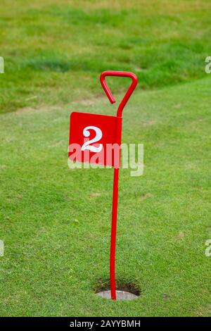 pin in metallo per mini golf a lowther gardens lytham st annes fylde giugno 2019 Foto Stock