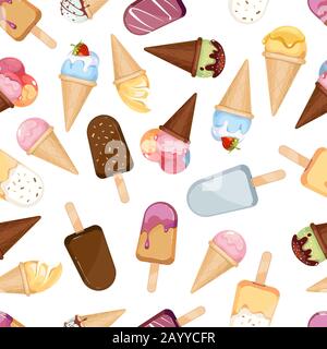 Gelato dolci vettore di dessert senza cuciture modello. Gelato alimentare dolce e illustrazione di gelato dessert Illustrazione Vettoriale
