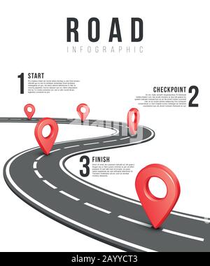 Modello vettoriale infografico stradale. Road information chart, guida creativa strada infigraphic banner illustrazione Illustrazione Vettoriale