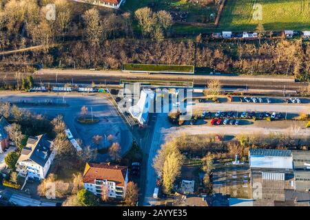 Foto aerea, stazione centrale di Gevelsberg, Gevelsberg, zona della Ruhr, Renania Settentrionale-Vestfalia, Germania, stazione ferroviaria, piazzale della stazione, DE, Deutsche Bah Foto Stock