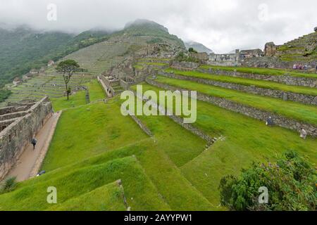 L'antica città Inca di Machu Picchu in Perù. Foto Stock