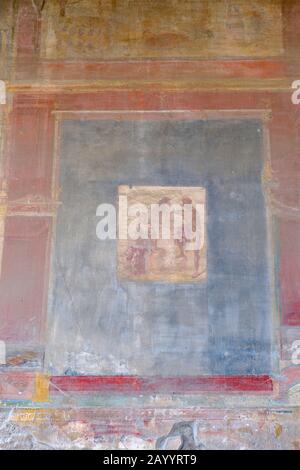 Affresco di Pompei, affreschi romani di Pompei Macellum, angolo nord-ovest della parete ovest, pittura murale di Io ascoltando Argus, Argo, Pompei, Italia. Foto Stock