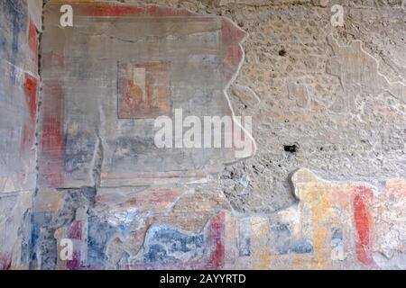 Affreschi di Pompei, affreschi romani di Pompei Macellum, angolo nord-ovest della parete ovest, pittura murale di Ulisse e Penelope, Pompei, Italia Foto Stock