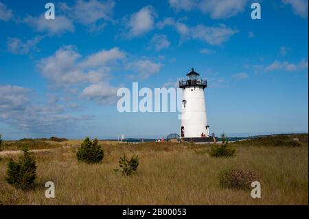 Vista del faro di Edgartown a Edgartown sulla Martha's Vineyard, Massachusetts, Stati Uniti. Foto Stock