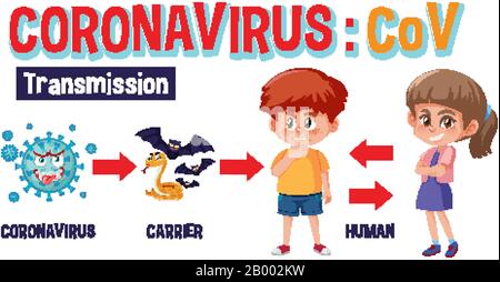 Diagramma di trasmissione del coronavirus con immagini e dettagli illustrati Illustrazione Vettoriale