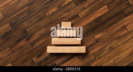 Blocchi di legno formati come una piramide su sfondo di legno che simboleggia una gerarchia - immagine rappresentata 3D Foto Stock