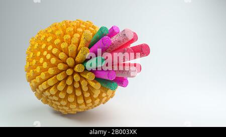 Grafico sferico astratto con motivi colorati su sfondo bianco - illustrazione con rendering 3D Foto Stock