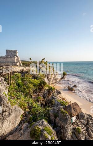 Zona archeologica di Tulum - rovine Maya Port City, Quintana Roo, Messico Foto Stock