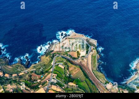 Veduta aerea, terreno terrazato a Place Banyalbufar, Europa, Isole Baleari, Spagna, piattaforma Di Osservazione, Banyalbufar, ES, Espana, Costa, Coastal reg Foto Stock