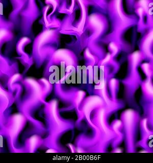 Viola fuoco senza cuciture sfondo modello. Illustrazione del vettore di fiamma al neon viola. Design Blaze. Illustrazione Vettoriale