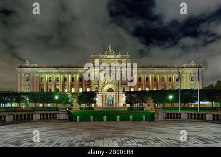 Riksdagshuset Reichstag, Notte, Stoccolma, Svezia Foto Stock