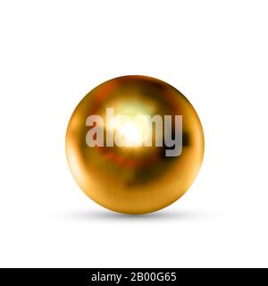 Sfera in bronzo lucido e realistico con riflessi isolati bianco Illustrazione Vettoriale