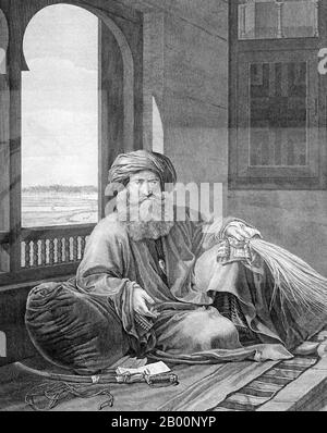 Egitto/Francia: Murad Bey (1750 – 1801). Illustrazione di André Dutertre (1753-1842), 1809. Murad Bey (c.. 1750 – 1801) è stato un capo egiziano di Mamluk (Bey), comandante di cavalleria e capo congiunto dell'Egitto con Ibrahim Bey. Era di origine georgiana essendo nato a Tbilisi. In seguito alla sua sconfitta per mano degli eserciti di Napoleone nella Battaglia delle Piramidi, Murad fuggì nell'Alto Egitto, montando una breve campagna di guerriglia che ha messo in salvo Desaix per un anno. Nel 1800, Murad fece pace con Jean Baptiste Kléber, e accettò di guarnire il Cairo, ma morì di peste bubbonica durante il viaggio. Foto Stock