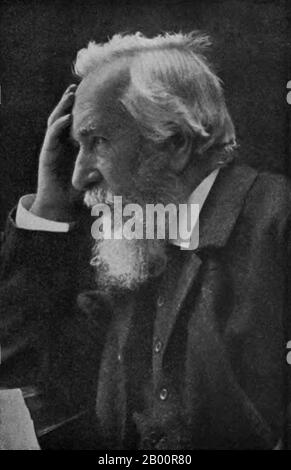 Germania: Ernst Haeckel (1834-1919), scienziato ed esploratore dello Sri Lanka e dell'Indonesia, 1908. Ernst Heinrich Philipp August Haeckel (1919 febbraio 1834 – 9 agosto 16), anch'esso scritto da von Haeckel, è stato un eminente biologo, naturalista, filosofo, medico, professore e artista tedesco che scoprì, descrisse e nominò migliaia di nuove specie, mappò un albero genealogico relativo a tutte le forme di vita, E coniò molti termini in biologia, tra cui antropogenia, ecologia, phylum, filogenia, e il regno Protista. Haeckel ha promosso e reso popolare il lavoro di Charles Darwin in Germania. Foto Stock