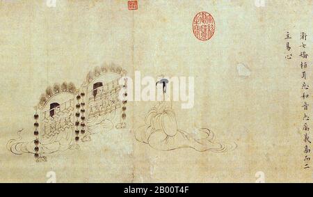 Cina: Il rotolo delle ammonizioni, scena 3 - la Signora di Wei (copia del Museo del Palazzo di Pechino). Il rotolo di Admonizioni è un dipinto narrativo cinese su seta che è tradizionalmente attribuito a GU Kaizhi (c.345-c.406 CE), ma che la borsa di studio moderna considera come un'opera del V-VIII secolo che può essere una copia di un dipinto originale della dinastia Jin (265-420 CE) di GU Kaizhi. Il titolo completo del dipinto è ammonizioni dell'istruttore di corte (cinese: Nushi Zhentu). Fu dipinto per illustrare un testo poetico scritto nel 292 dal poeta ufficiale Zhang Hua (232–300). Foto Stock