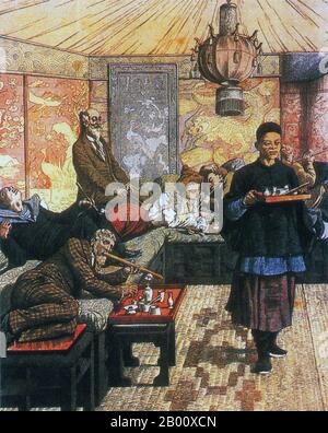 Francia: L'interno di una tana di oppio francese, 1903. Immagine originalmente intitolata "a New Vice: Opium Dens in France", dalla copertina di le Petit Journal, 5 luglio 1903. Foto Stock