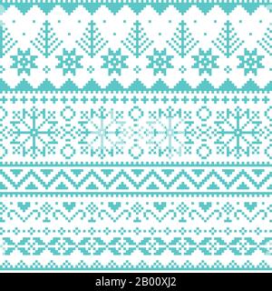 Inverno, Natale Fair Isle tradizionali stile vettore di maglieria seamless pattern con i fiocchi di neve, alberi e cuori Illustrazione Vettoriale