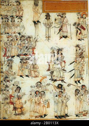 Mongolia: Intronizzazione di un Khagan mongolo. Intronizzazione di un sovrano mongolo. Parte sinistra di un'illustrazione di due pagine di Jami al-Tawarikh di Rashid al-DIN (1247-1318), primo quarto del XIV secolo. Foto Stock