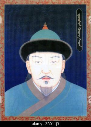 Mongolia: Darayisung Khan, Khagan della dinastia Yuan del Nord (r. 1547-1557), 20 ° secolo. Darayisung Khan (Darayisun, 1520-1557) è stato un khan mongolo della dinastia Yuan del Nord in Mongolia. Darayisung Khan era il figlio maggiore di Bodi Alagh Khan, al quale succedette come khan. Durante il suo governo, Altan Khan divenne più forte e più irrispettoso del potere del Grande Khan e Darayisung Khan non fu in grado di raggiungere la vittoria nei loro conflitti. Altan Khan costringeva Darayisung Küdeng Khan a fuggire verso est, e nel 1551 Darayisung si sottomise ad Altan e gli concesse il titolo di Gegeen Khan. Foto Stock