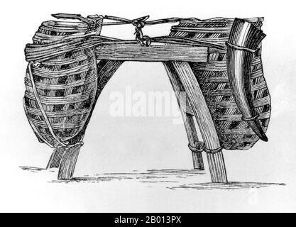 Cina: Yunnanese trading pack sella, fine del 19 ° secolo. Nella Cina sudoccidentale i mulattieri yunnanesi sono da tempo i padroni dei trasporti e del commercio, con rotte commerciali che si estendono al Tibet e in tutta la regione del Triangolo d'Oro. Haw è un nome dato ai cinesi Yunnanesi, sia Han che Hui, dai popoli locali Tai. Foto Stock