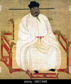Cina: Imperatore Taizu (21 marzo 927 - 14 novembre 976), 1° sovrano della dinastia Song (nord) (r. 960-976). Pittura a chiocciola sospesa, dinastia Song (960-1279) Imperatore Taizu di Song, nome personale Zhao Kuangyin e nome di cortesia Yuanlang, fu il fondatore della dinastia Song. Nel 960, Song Taizu aiutò a riunire gran parte della Cina dopo la frammentazione e la ribellione risultanti dalla caduta della dinastia Tang nel 907. Ha stabilito le regole e la politica dell'antenato della canzone centrale per gli imperatori futuri. È stato ricordato per la sua espansione del sistema di esami per la funzione pubblica nazionale. Foto Stock