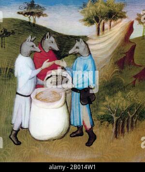 India: Un'impressione artistica del popolo delle Andamane, basata sulle storie di Marco Polo (c.1254-1324). Pittura in miniatura di un manoscritto, 15 ° secolo. Rientrato a Venezia dopo 24 anni di viaggio in Asia, Marco Polo fu imprigionato e trascorse i pochi mesi della sua incarcerazione raccontando le sue avventure ad un compagno di prigionia, Rustichello da Pisa, che incorporò le storie in un libro che chiamò 'i Viaggi di Marco Polo'. Anche se il libro ha aperto gli occhi europei all'uso cinese del denaro cartaceo e alla combustione del carbone, molti lettori sono stati più radicati con alcune delle leggende. Foto Stock