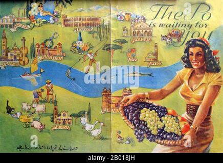 India: Foglio di propaganda tedesco che avverte le truppe indiane che combattono in Italia che 'il (fiume) po vi sta aspettando'. Abbondanza sul fronte; morte sul retro (vedi CPA0008097). 1945. Questo è un tipico esempio di un manifesto di propaganda tedesco nazista caduto sulle truppe indiane che combattevano per gli Alleati in Europa durante la seconda guerra mondiale In questo caso il volantino fu lasciato cadere sulle truppe della Divisione di fanteria indiana del 8th, preparandosi a forzare un attraversamento del fiume po nel 1945. Foto Stock