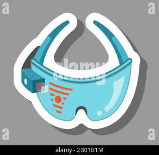 Icona degli occhiali AR che simboleggia la tecnologia dei dispositivi intelligenti indossabili. Tutti gli oggetti, le ombre e lo sfondo sono in livelli diversi. Illustrazione Vettoriale