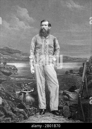 Regno Unito/Africa centrale: John Hanning Speke (4 maggio 1827 - 15 settembre 1864), esploratore inglese. Incisione a piolo di S. Hollyer (fl. 19th ° secolo), c.. 1863 John Hanning Speke era un ufficiale dell'esercito indiano britannico che ha fatto tre spedizioni esplorative in Africa e che è più associato con la ricerca della fonte del Nilo. La scoperta delle fonti del Nilo è erroneamente attribuita a lui, anche se il primo europeo a trovarle è stato il missionario spagnolo Pedro Paez nel 17th ° secolo. Foto Stock