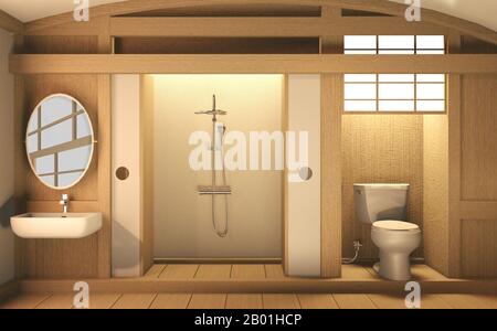 Design Zen bagno parete in legno e pavimento - stile giapponese. Il rendering  3D Foto stock - Alamy