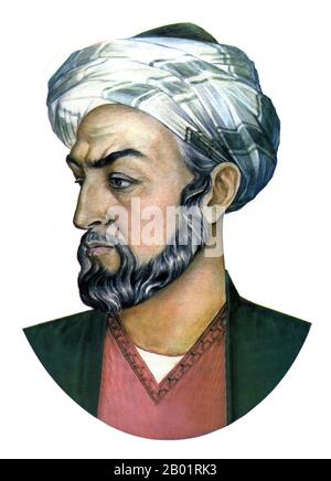 Uzbekistan: Abū ʿAlī al-Ḥusayn ibn ʿAbd Allāh ibn Sīnā (c. 980-1037), comunemente noto come Ibn Sīnā o con il suo nome latinizzato Avicenna. Ritratto, fine XIX secolo. Abū ʿAlī al-Ḥusayn ibn ʿAbd Allāh ibn Sīnā (persiano: Pur-e Sina [ˈpuːre ˈsiːnɑː] "figlio di Sina") è stato un politologo persiano che scrisse quasi 450 trattati su una vasta gamma di argomenti, di cui circa 240 sono sopravvissuti. In particolare, 150 dei suoi trattati sopravvissuti si concentrano sulla filosofia e 40 di essi sulla medicina. Le sue opere più famose sono "The Book of Healing", una vasta enciclopedia filosofica e scientifica. Foto Stock