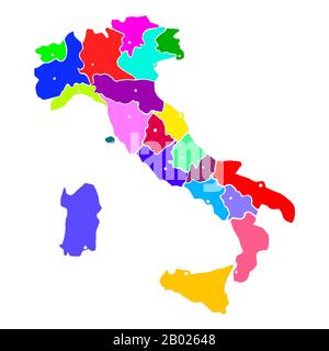 Mappa d'Italia immagine grafica brillante. Disegno fatto a mano con mappa. Mappa Italia con le principali città e regioni italiane. Immagine colorata e luminosa Foto Stock