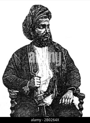 Tanzania/Zanzibar: Sayyid Khalid bin Barghash al-Busaid (1874-1927), sultano di Zanzibar. Sayyid Khalid bin Barghash al-Busaid era il sesto sultano di Zanzibar e il figlio maggiore del secondo sultano di Zanzibar, Sayyid Barghash bin Said al-Busaid. Khalid governò brevemente Zanzibar (r. 25 agosto - 27 agosto 1896), prendendo il potere dopo l'improvvisa morte di suo cugino Hamad bin Thuwaini di Zanzibar, che molti sospettavano fosse stato avvelenato da Khalid. La Gran Bretagna si rifiutò di riconoscere la sua pretesa, citando un trattato del 1866 che stabiliva che un nuovo sultano poteva accedere al trono solo con il permesso britannico. Foto Stock