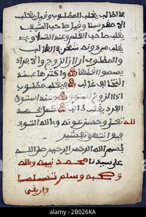 Timbuktu Manuscripts è un termine ombrello per quello che era un gran numero di manoscritti (stime variano nelle centinaia di migliaia) che erano stati conservati da famiglie private a Timbuktu (e in altre località), Mali. Una gran parte dei manoscritti ha avuto a che fare con l'arte, la medicina, la scienza, e la calligrafia del tardo Abbaside Califfato, e anche più inestimabili vecchie copie del Corano. La maggior parte dei manoscritti sono stati scritti in arabo, ma alcuni erano anche in lingue locali, tra cui Songhay e Tamasheq. Le date dei manoscritti variavano tra il tardo 13th e l'inizio del 20th Foto Stock