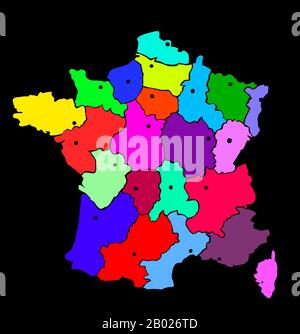 Mappa di Francia immagine grafica brillante. Disegno fatto a mano. Illustrazione colorata. Foto Stock