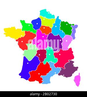 Mappa di Francia immagine grafica brillante. Disegno fatto a mano. Illustrazione colorata. Foto Stock