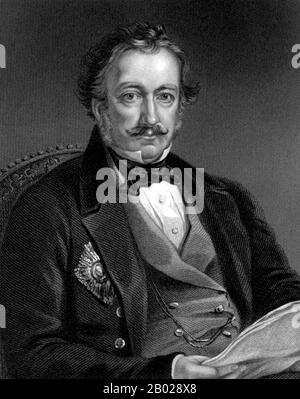 Il tenente generale Sir Henry Pottinger, 1st Baronet, GCB, PC (cinese: 砵甸乍; 3 ottobre 1789 – 18 marzo 1856), fu un soldato anglo-irlandese e amministratore coloniale che divenne il primo governatore di Hong Kong. Pottinger ha accettato l'offerta del Segretario degli Esteri Lord Palmerston del posto di inviato e plenipotenziario in Cina e sovrintendente del commercio britannico, sostituendo così Charles Elliot. Nel 1841, quando Pottinger fu inviato in Cina, Palmerston gli ordinò di 'esaminare con cura le capacità naturali di Hong Kong, e non accetterete di rinunciare a quella isola a meno che non si dovrebbe trovare che si può ecc Foto Stock