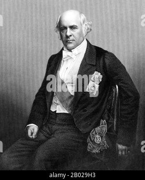 Regno Unito/Cina: James Bruce (20 luglio 1811 - 20 novembre 1863), VIII conte di Elgin. Incisione di Daniel John Pound (1820-1894), XIX secolo. James Bruce, VIII conte di Elgin e XII conte di Kincardine, KT, GCB, PC, fu un amministratore coloniale e diplomatico britannico. Fu Governatore generale della Provincia del Canada, alto Commissario incaricato di aprire i commerci con Cina e Giappone, e viceré dell'India. Come alto Commissario britannico in Cina durante la seconda guerra dell'oppio nel 1860 ordinò infamamente la distruzione del Vecchio Palazzo d'Estate (Yuan Ming Yuan) a Pechino (1860). Foto Stock