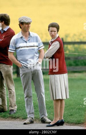 Captain Mark Phillips e HRH Princess Anne al Windsor Horse Trials, Windsor, Inghilterra, aprile 1985 Foto Stock