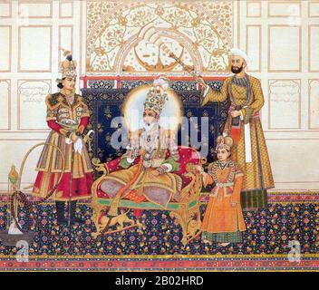 Mirza Abu Zafar Sirajuddin Muhammad Bahadur Shah Zafar (Urdu: ابو ظفر سِراجُ الْدین محمد بُہادر شاہ ظفر‎), meglio conosciuto come Bahadur Shah Zafar (Urdu: بہادر شاہ دوم‎), il 24 ottobre 1775 – morto il 7 novembre 1862), fu l'ultimo imperatore Moghul e membro della dinastia Timurid. Zafar era figlio di Mirza Akbar Shah II e Lalbai, che era un Rajput indù, e divenne imperatore Mughal quando suo padre morì il 28 settembre 1837. Usò Zafar, una parte del suo nome, che significa "vittoria", per il suo nom de plume come poeta urdu, e scrisse sotto di esso molti Ghazal Urdu. Dopo il suo coinvolgimento nel Rebellio indiano Foto Stock