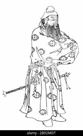 Takenouchi no Sukune (武内宿禰) o Takeshiuchi no Sukune era un leggendario eroe-statista giapponese, ed è un kami Shinto. Takenouchi no Sukune era presumibilmente figlio della principessa Kagehime, e si dice che sia nipote del principe imperiale Hikofutódhimakoto no Mikoto. Discese anche dall'imperatore Kōgen, Takenouchi no Sukune servì sotto cinque imperatori leggendari, l'imperatore Keikō, l'imperatore Seimu, l'imperatore Chūai, l'imperatore Ōjin, e l'imperatore Nintoku, ma era forse meglio conosciuto per il suo servizio come Gran Ministro al Reggente Jingu, con cui presumibilmente invase la Corea. Mentre Jingu era reggente per suo figlio, Ojin, Takeno Foto Stock