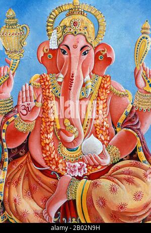 Ganesha, anche scritto Ganesa o Ganesh, ed anche conosciuto come Ganapati, Vinayaka e Pillaiyar, è una delle divinità più conosciute e più venerate nel pantheon indù. La sua immagine si trova in India e Nepal. Le sette indù lo adorano indipendentemente dalle affiliazioni. La devozione a Ganesha è ampiamente diffusa e si estende a Jains, Buddhisti, e oltre l'India. Il luogo indù più venerato in Nepal è l'esteso complesso del Tempio di Pashupatinath, cinque chilometri ad est del centro di Kathmandu. Il fuoco della devozione qui è un grande Shivalingam d'argento con quattro facce di Shiva scolpite sui suoi lati, m. Foto Stock