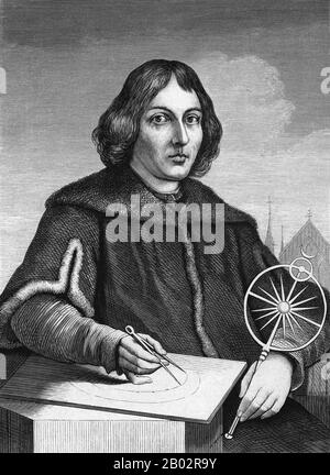 Nicolaus Copernico (in tedesco Nikolaus Kopernikus; 19 febbraio 1473 – 24 maggio 1543) è stato un matematico e astronomo rinascimentale che ha formulato un modello dell'universo che ha posto al centro il Sole piuttosto che la Terra. La pubblicazione di questo modello nel suo libro De rivoluzionibus orbium coelestium (Sulle Rivoluzioni Delle Sfere celesti) poco prima della sua morte nel 1543 è considerata un evento importante nella storia della scienza, scatenando la Rivoluzione copernicana e dando un importante contributo alla Rivoluzione scientifica. Copernico nacque e morì nella Prussia reale, una regione che Foto Stock